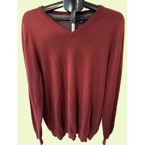 Vintage Izod Maroon V Neck Sweater Pullover Mens Size XL Tall